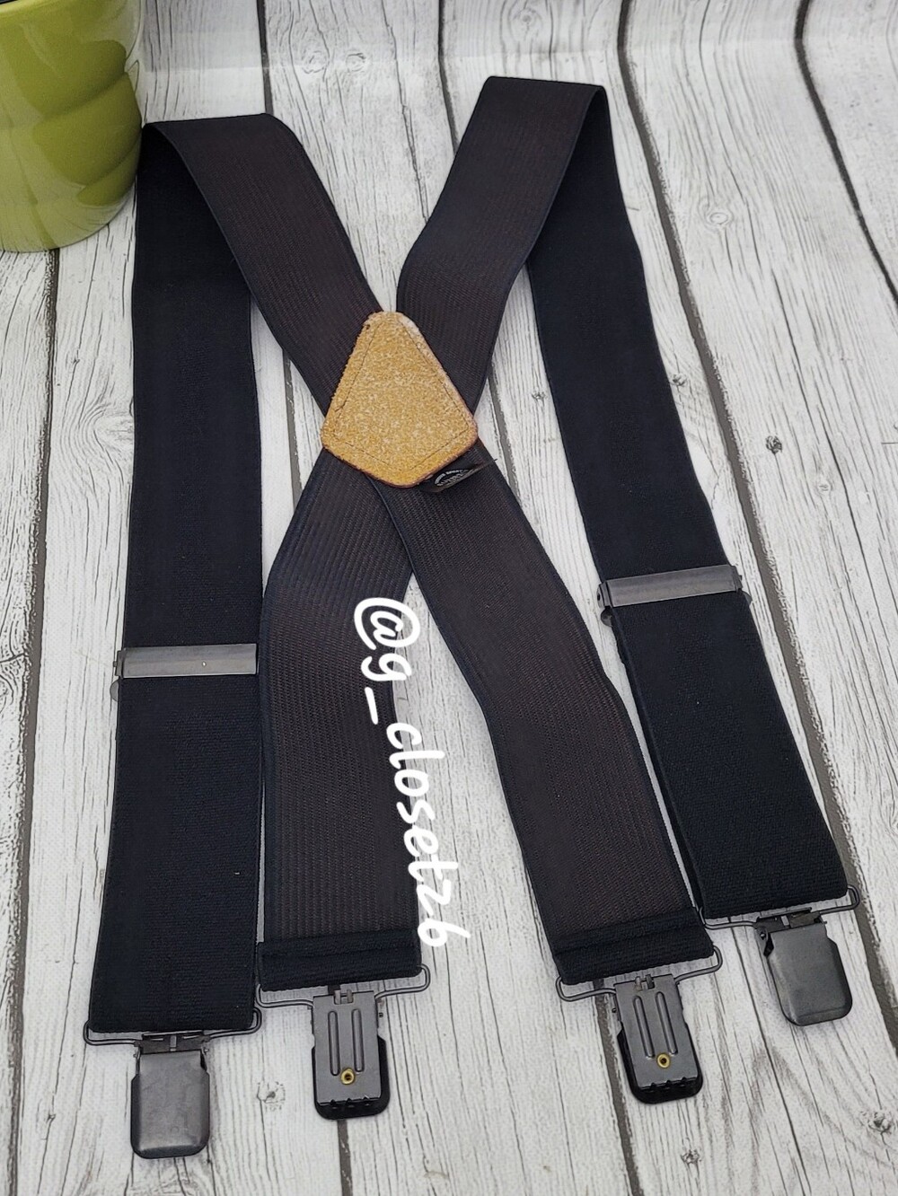 Sunbelt Black Suspenders with Brown Leather Y-Back